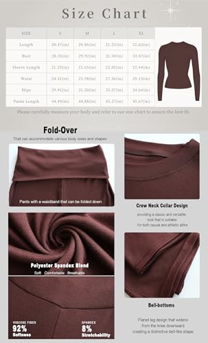 Image of YETOWA Y2K 2 Piece Outfits Tummy Control Long Sleeve Crop Top High Waisted Flare Pants Soft Knit Lounge Set