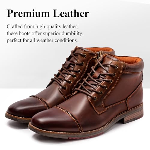 Arkbird Mens Dress Boots, Genuine Leather Classic Casual Ankel Boots with Side Zipper3