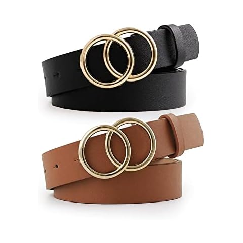 Beautiful Nomad 2 Pack Women's Casual PU Leather Jeans Dress Waist Belt with Double O-Ring Buckle Cover