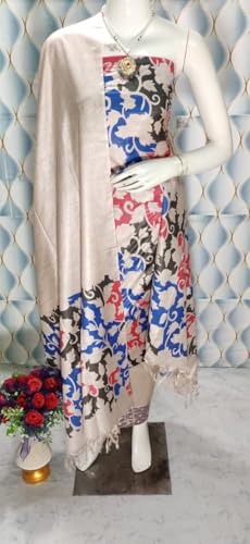 Image of Katan Slub Silk Unstitched Salwar Suit Dress Material for Women & Girls with Dupatta | Madhubani Screen Print | Top-2.5M, Bottom-2.5M, Dupatta-2.4M | Ethnic Wear | Code 243