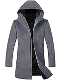 ELETOP Men's Wool Coat Long Trench Coat Hooded Jacket 1812 Gray L-D3