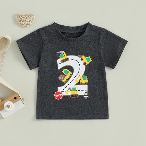 1st 2nd 3rd 4th 5th 6th Birthday Boy Shirt Construction Excavator Number Print Graphic Tee Shirts2