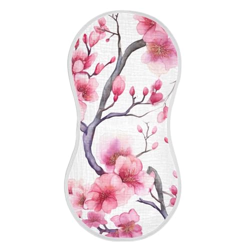 1 Pack Beautiful Cherry Blossoms Muslin Burp Cloths Cotton Absorbent Baby Burping Rags for Boys Girls Soft Newborn Burp Bibs, 22 x 11 Inch