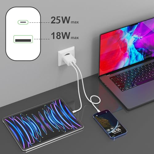 USB C Ladegerät 25W mit USB Adapter [ 2 in 1 ] 2er Pack Ladeadapter für iPhone/iPad/Kopfhörer/Handy Netzteil Mehrfach Ladestecker PD 3.0 Schnellladegerät Steckdose usbc Stecker Charger,Ohne Ladekabel