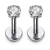 PiercingJ 2-4pcs 16g 316L Stainless Steel 3mm Cubic Zirconia Labret Monroe Lip Ring/Tragus/Helix Earring,6-12mm Bar Length