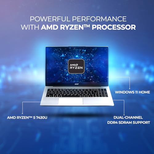 Image of acer Aspire AMD Ryzen 5-7430U Processor Laptop with 39.62 cm (15.6 inch) Full HD LED IPS Display (8GB RAM /512 GB SSD /WiFi 6 /AMD Graphics /Win11 Home /55Wh) AS15-42, Backlit Keyboard, Pure Silver, 1.79KG