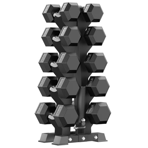 Image of PAPABABE Hex Dumbbell Sets with Rack, 100-600lb Rubber Coated Dumbbell Weight Set and Storage Rack, Multiple Options Hand Weights for Strength Training
