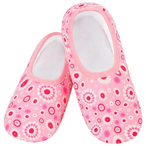 Image of Snoozies Garden Flowers Skinnies slipper socks for Women Non-Slip Lightweight Soft Sherpa Lining Foldable Travel