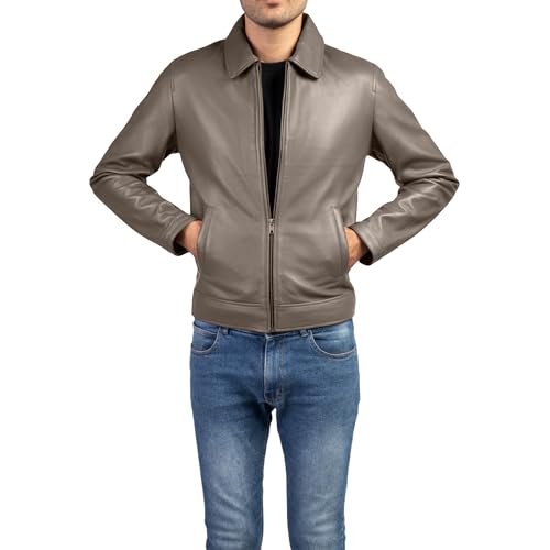 Image of Jild Polo Collar Premium Leather Jacket Men - Old School Classic Style Everyday Wear Real Lambskin Mens Leather Jacket