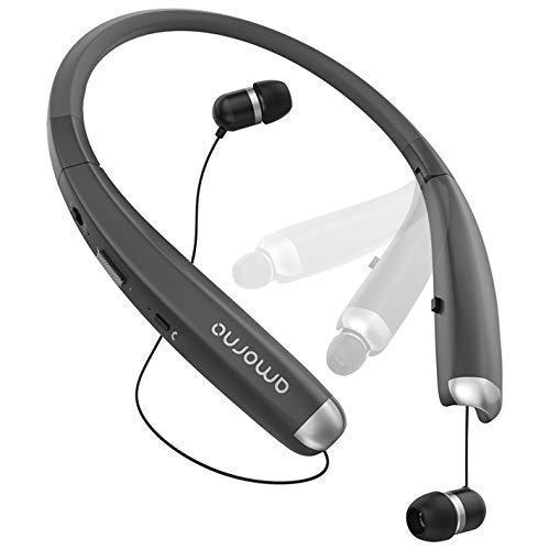 Foldable Bluetooth Headphones, AMORNO Wireless Neckband Sports Headset with Retractable Earbuds, Sweatproof Noise