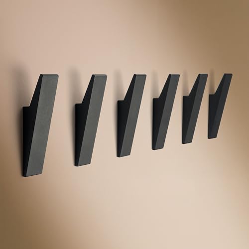 Design Hamburgo perchero de aluminio con fijación oculta | Gancho de pared moderno para chaquetas, toallas, ropa | Montaje en pared gancho diseño minimalista | Negro Mate | set de 6