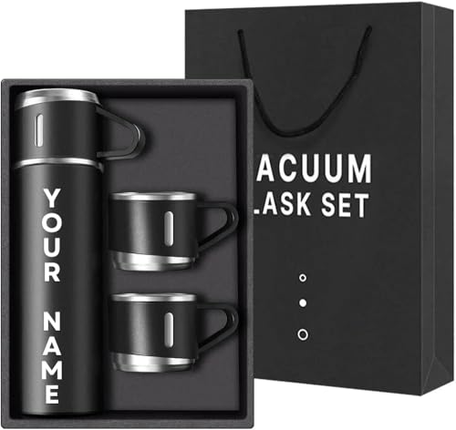 Image of Vacuum Flask Set with 2 Cups, Double Wall Stainless Steel Thermo 500ml Vacuum Insulated Bottle Water Flask Set with 3 Cups with Two Cups Hot & Cold