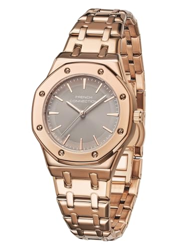 Image of French Connection Octa Edge | Analog | Grey Sunray Dial | Rose Gold Stainless Steel Strap | Watch for Women - FCB25RGM
