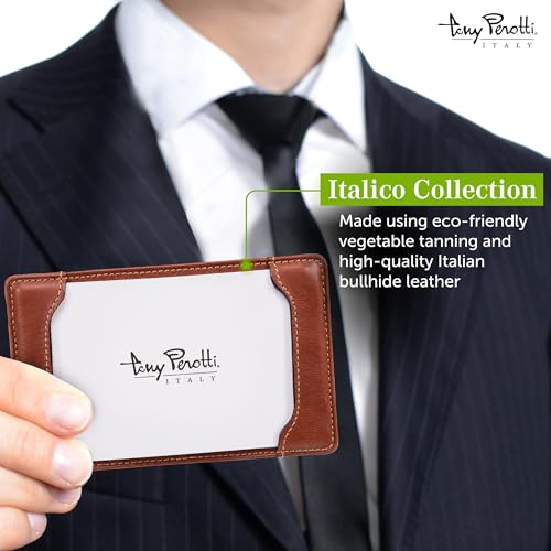 Tony Perotti Italian Leather Pocket Index Card Holder 3x5 - Portable Index Card Case - Memo Jotter Note Card Case Holds 3" x 5" Index Cards - Cognac3
