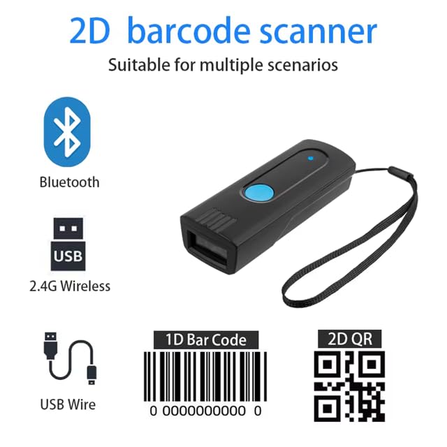 Mini Barcode Scanner, Portable 1D/2D QR Code Reader, USB & Bluetooth Wireless, Handheld Pocket Size Scanner for POS Inventory - Image 2