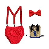 GUCHOL Baby Boys First Birthday Cake Smash Outfit Suspenders Bow Tie Bloomers Sparkle Crown Hat Ball