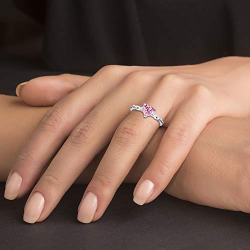 925 Sterling Silver Pink Cz Heart Ring Rhodium Plated2