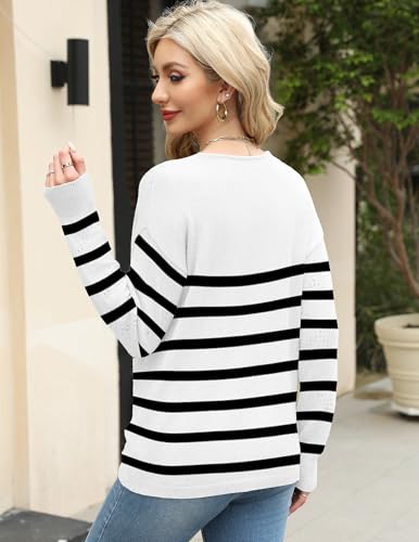 Image of Zeagoo Womens Sweaters Fall Trendy Casual Long Sleeve Shirt Lightweight V Neck Off Shoulder Crochet Pullover Top Outfit