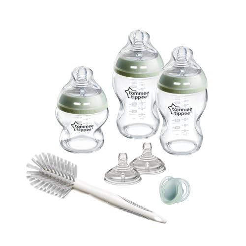 Tommee Tippee Kit de Démarrage Nouveau-nés Verre Natural Start, Biberons anti-colique 150 ml et 250 ml, Tétines imitant la forme du sein maternel à débit lent et moyen, Auto-stérilisant
