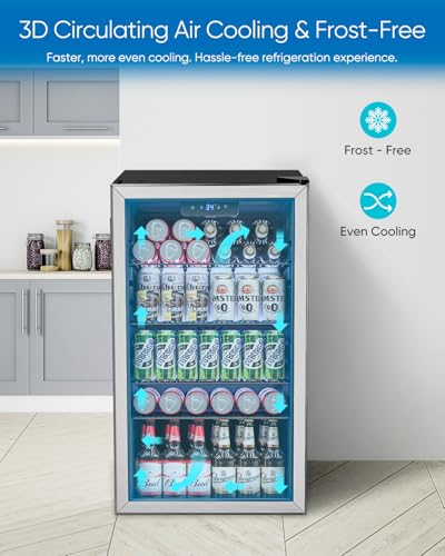 Beverage Refrigerator Cooler - 126 Can Mini Fridge Glass Door for Drinks Soda Beer Wine - Small Refrigerator for Office Bedroom Home Bar, 4 Adjustable Shelves, 3.2 Cu.Ft, Silver on Fridge.com