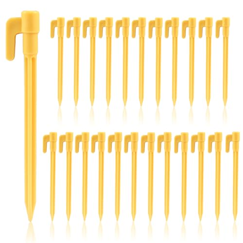 Moicstiy 24 Pack Plastic Tent Stakes, 5.7 Inch Yellow Durable Garden Landscape Stakes Tent Spikes for Camping, Gardening, Outdoor Beach