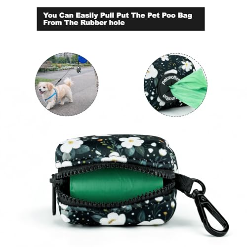 Image of Petmolico Dog Poop Bag Holder Leash Attachment, Dog Waste Bag Dispenser Zippered Pouch, Fits Any Dog Leash, Includes Free Roll of Dog Bags, Poop Bag Dispenser - 2 Packs, Mixed Cyan&Flower