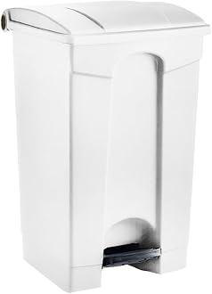 Plastic Garbage Bin with Foot Pedal, Hands-Free Garbage Can, White, 23 Gallon Rectangular Step-On Commercial Trash Can for Restaurant/Office/Kitchen