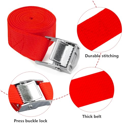 10 Pack Lashing Straps with Buckles Adjustable, 1" x 78" Cam Buckle Tie Down Strap, Red Cargo Straps for Securing Luggage, Cargo, Bicycles, Motorcycles by Generic - Image 3