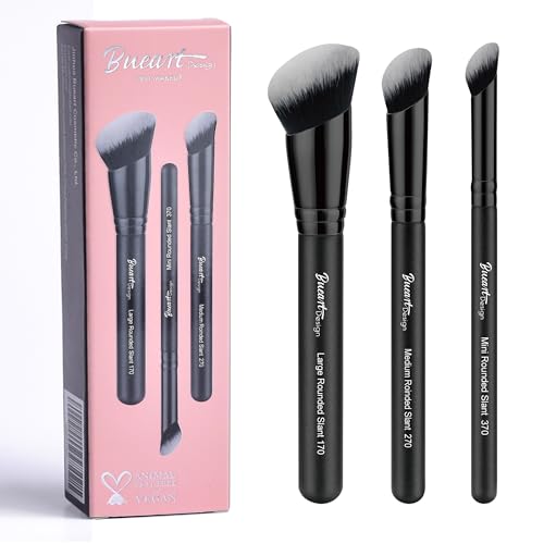 Bueart Design Contoured Foundation Brush set for Liquid, Cream, Bronzer Concealer with Ultra Soft Dense Hair Angled Rounded Contour Blush Makeup Brush Set for Blending Setting Buffing powder M16