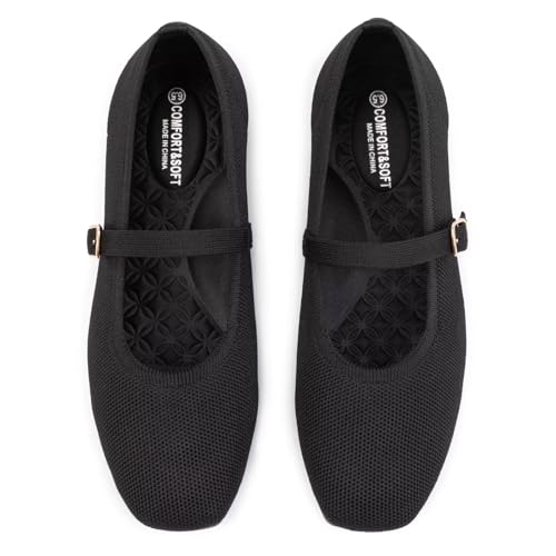 Image of Frank Mully Womens Casual Flat Shoes Square Toe Shoes Knitted Mesh Flat Comfort Work Flat Shoes for Daily Washable