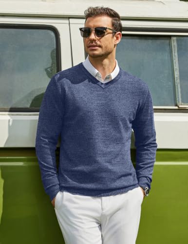 Image of COOFANDY Mens Casual V Neck Sweater Knit Slim Fit Long Sleeve Pullover Top