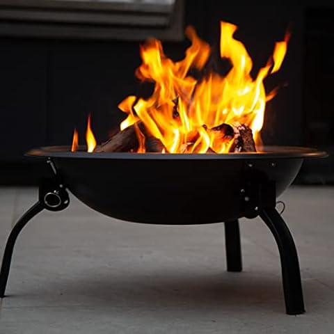 BURNACE Round Firepit inc Fold Legs BBQ Brazier Outdoor Patio Wood Burner 22'' / 56cm Cover