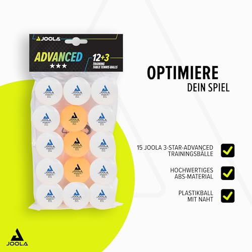 Foto von JOOLA 44206 Tischtennisbälle 3 Sterne Training Advanced 40+ mm Durchmesser Premium Tischtennis Bälle, weiß/orange, 15 Stück