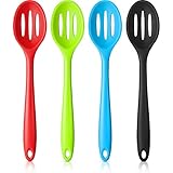 Picture of 4 Pieces Silicone Slotted Spoons 10.6 Inch Silicone Nonstick Mixing Spoon Large Heat Resistant Multi-color Rubber Utensil Spoon for Mixing, Baking, Serving and Stirring