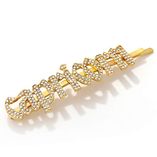 Zodiac Hair Pins Rhinestones Paved Constellation Letter Hair Clips Bobby Pins Wedding Crystal Bling Bridal Styling Barrette (Capricorn)