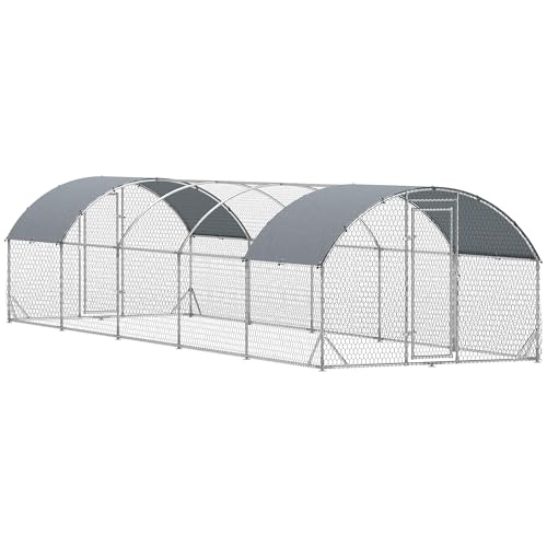 PawHut Large Chicken Coop Metal Chicken Run with Waterproof and Anti-UV Cover, Dome Shaped Walk in Fence Cage Hen House for Outdoor and Yard Farm Use, 1" Tube Diameter, 9.2' x 31.2' x 6...