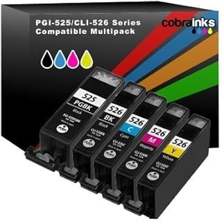 CLI-526 / PGI-525 - 5 Pack - 1 Full Set of Compatible Ink Cartridges for Canon Pixma iP4850, iP4950, MG5150, MG5250, MG5350, MG6150, MG6220, MG6250, MG8150, MG8220, MG8250, MX885, IX6550 printers (Contains: PGI-525BK,CLI-526BK,CLI-526C,CLI-526M,CLI-526Y) Chipped High Capacity Multipack
