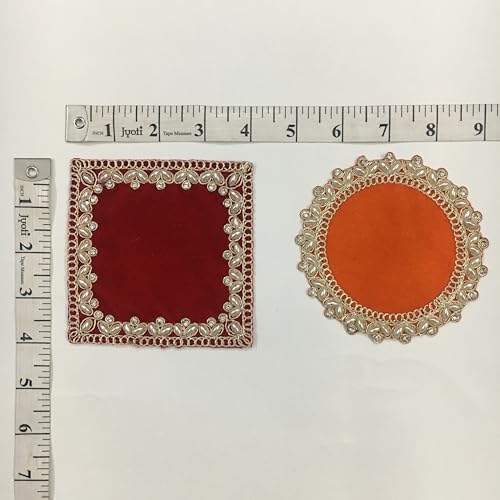 Image of Velvet Pooja Aasan for God Idol | Decorative Chowki Cloth | 4x4 Inch Round & Square Aasan for Mandir, Ganesha, Lakshmi, Pooja Decoration