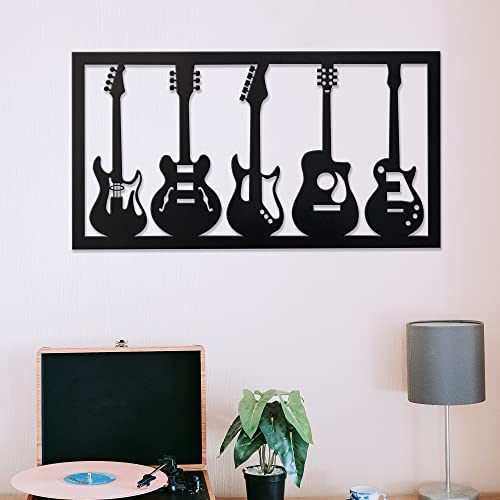 Image of METSY Guitar for Wall Hanging Music Room Decorations Items for Room Metal Wall Art Guitar Set Wall Art,(60x32cm) | Made of 1.2mm Metal Sheet, Craft | For Music Lovers