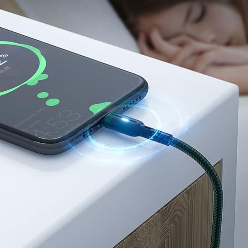 Fast Speed Braided Type C Chargers Cable with LED Light and Automatic Shutoffs for Safe Overnight Charging Fast Fee Plaited Cable with Lights TangleFree Braided Type C Charging Cord with Visible LED - 1