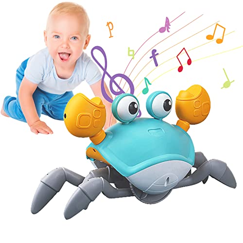 Image of Crawling Crab Months Old Baby Toys,USB Charging Walking Dancing Crab Toy for Kid,Auto Avoid Toddler Electronic Moving Interactive Tummy Time Crawling Toy with Music & Light Gift for Boy Girl (Green)