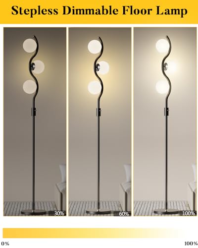 Image of Lightdot 60IN Dimmable Black Floor Lamp Mid Century Standing Lamps with 3Pcs Warm White Bulbs Included Brightness Adjustable Modern Tall Lamp with 5Lbs Heavy Base for Bedroom /Sofa Beside /Corner Decor
