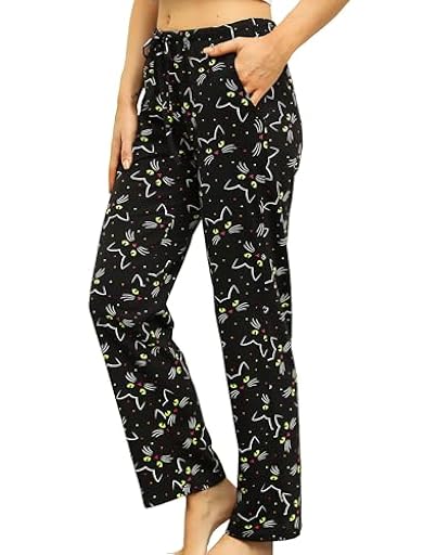 ENJOYNIGHT Pantalones de pijama largos de algodón para mujer, pantalones de pijama estampados, pantalones de ocio con bolsillos y cordón, multicolor, diseño de gato, L | Ya disponible en tu tienda friki favorita! En mundofriki.es!