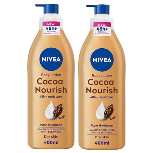 NIVEA Body Lotion for Dry Skin Cocoa Butter with 100% Pure Hyaluron 48H Deep Moisture 2x400ml