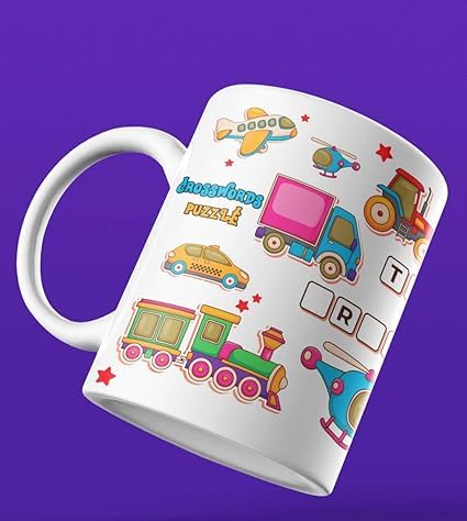 Crosswords Puzzle Theme Mug | Unique Concept 320 ml Mug | Vehicle Theme Birthday Return Gift for Kids | Removable Marker with Duster Included
