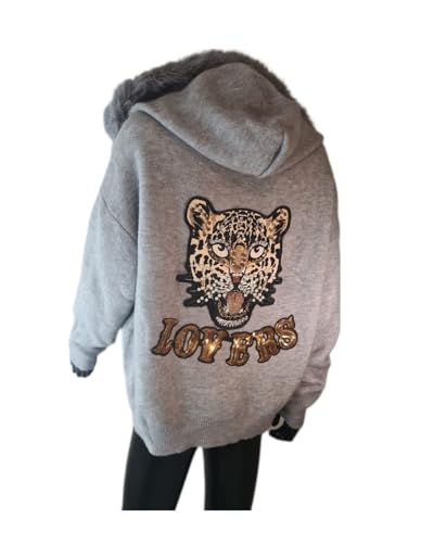 Veste pull femme gris contre le froid style moderne motifs tigres