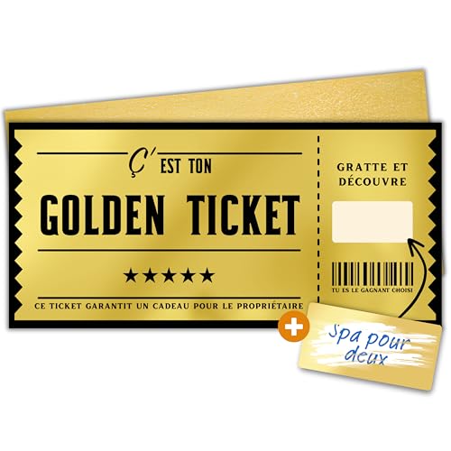 Milijou | Carte à gratter Ticket d'or | Golden Ticket | Carte d’embarquement cadeau surprise personnalisation destination, cadeau à gratter, billet avion,...