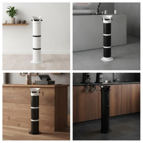Image of Commercial Coffee Grounds Waste Bin Tall Coffee Knock Box Cylindrical Espresso Knock Bin Countertop for Baristas, Cafe Owners, Pubs, Black White Line