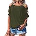 Mayntop T-shirt d'été à manches courtes pour femme - Uni - Épaules dénudées - Style bohème ethnique - Coupe ample - Grande taille, a-vert kaki, 36
