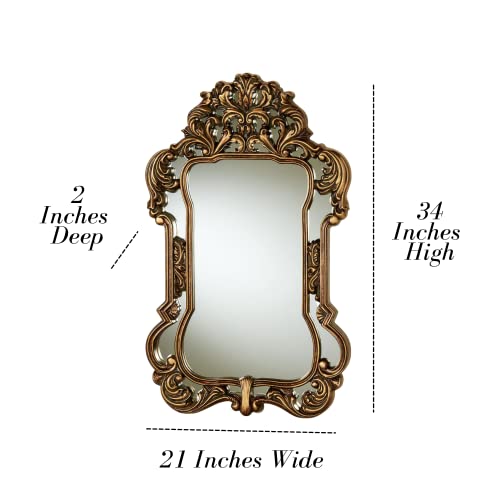 Touch Of Class Lombardo Vintage Wall Mirror Burnished Gold - Ornate Baroque - Victorian Style - Elegant Mirrors For Bedroom, Living Room, Bathroom Or Hallway #TOP2